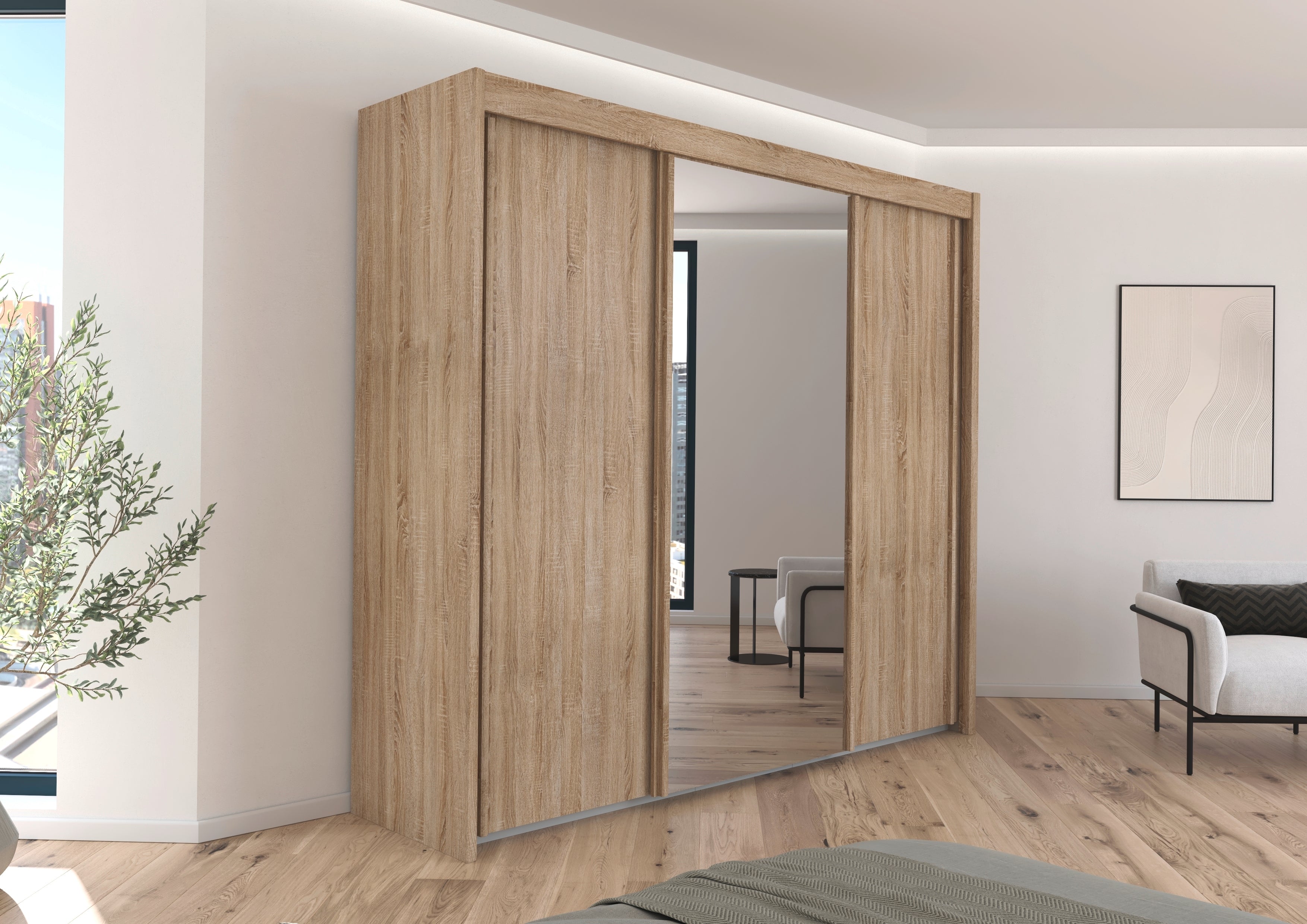 Sovereign Sliderobe - 2m or 2.5m in Oak finish - Free internal divide