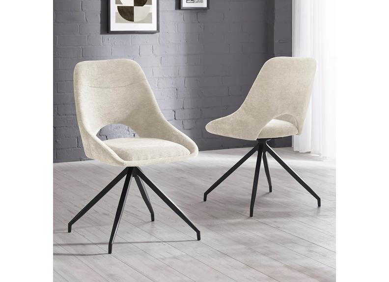 Two Jonah Swivel Dining Chairs – Cream Or Grey Chenille Fabric Dining Chair With Swivel Base