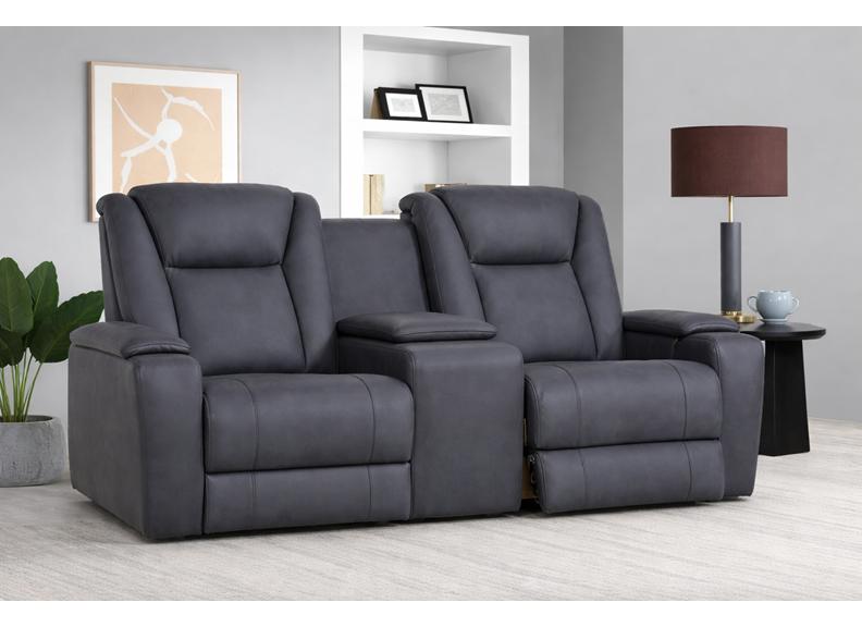 Jesse Graphite Fabric Powered Reclining 2 Seat Sofa with Console