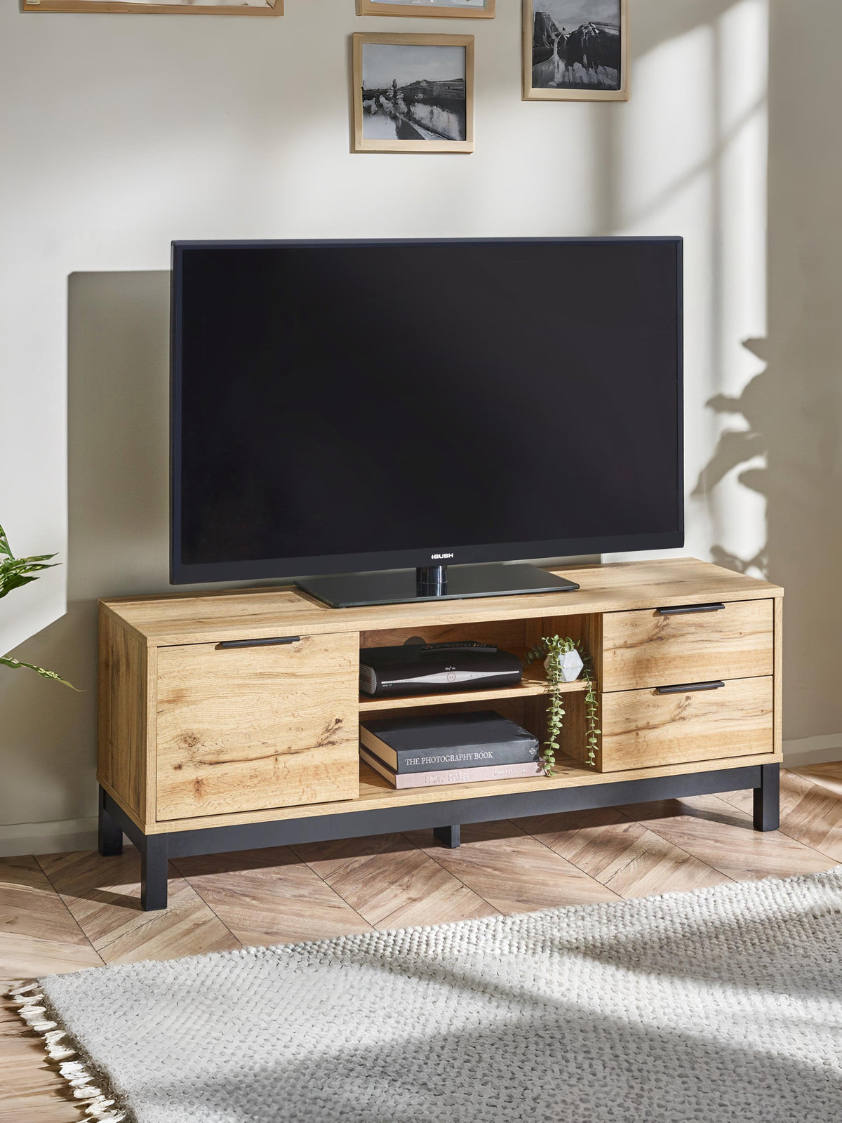 Julian Bowen Bali light oak effect TV unit with two drawers