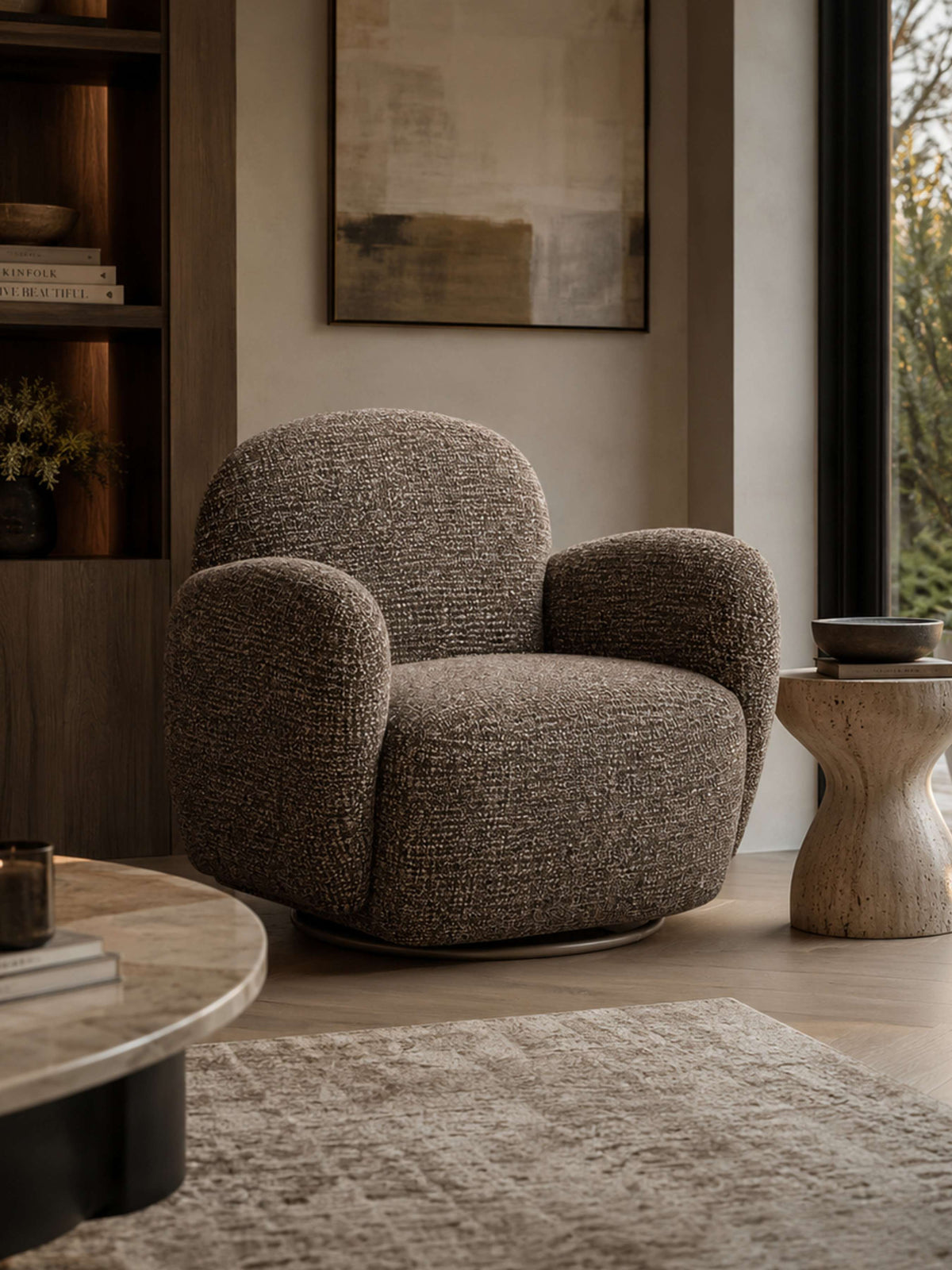 Bramley 360° Swivel Accent Chair – Chocolate Chenille