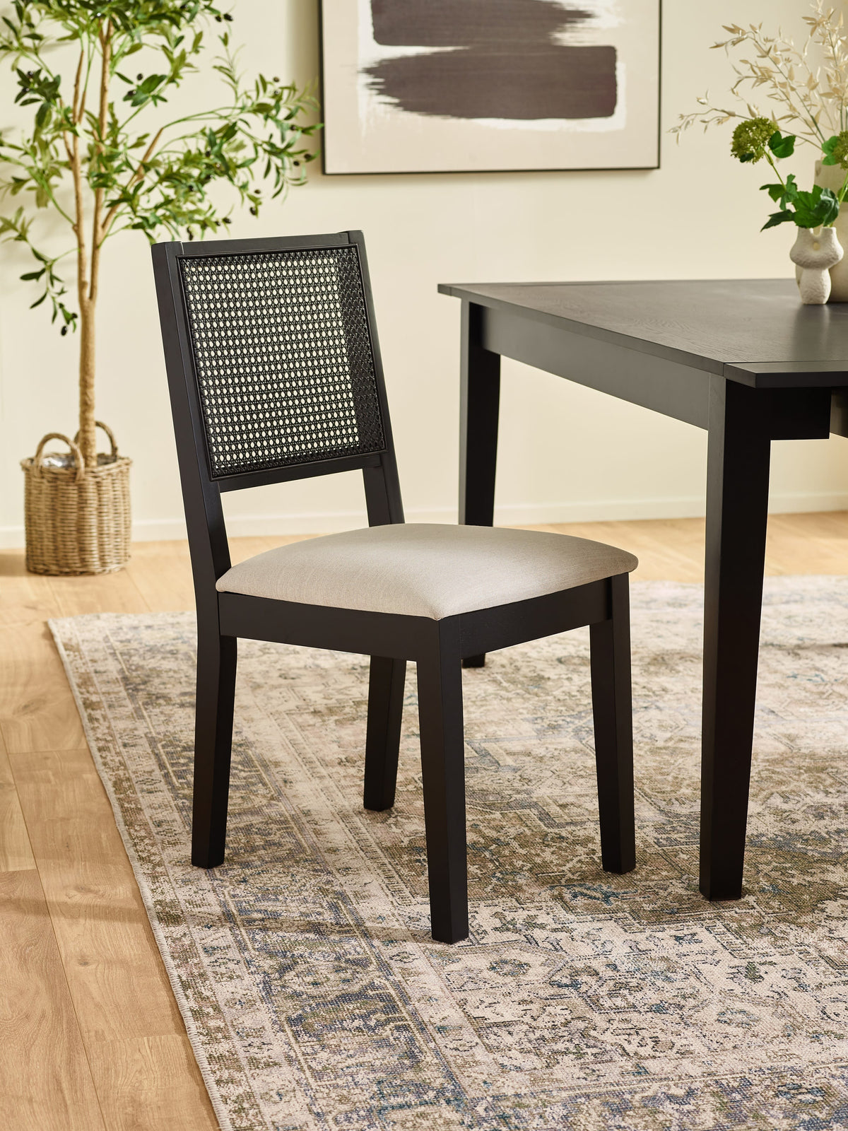 Knoxley Set of 2 Black Oak Rattan Back Dining Chairs