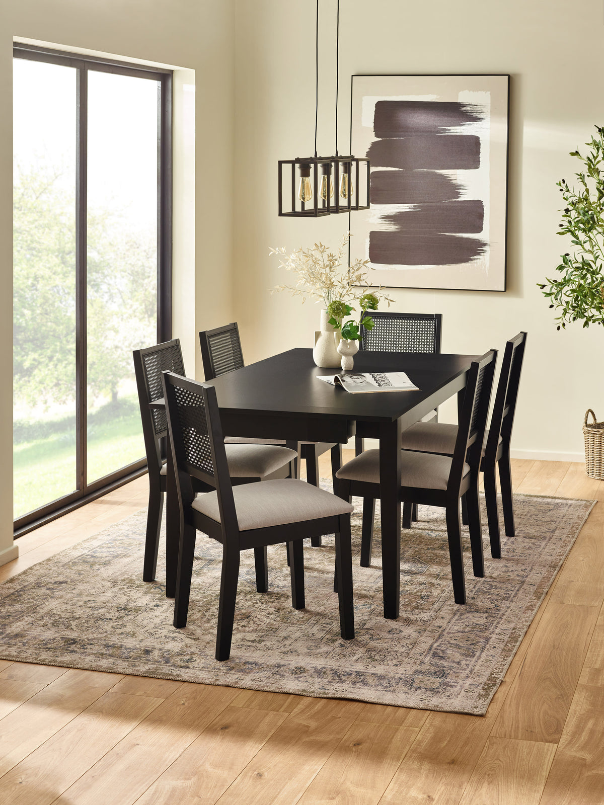 Knoxley Set of 2 Black Oak Rattan Back Dining Chairs