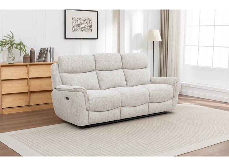 Kelmire Beige Fabric Powered Reclining 3 Seat Sofa