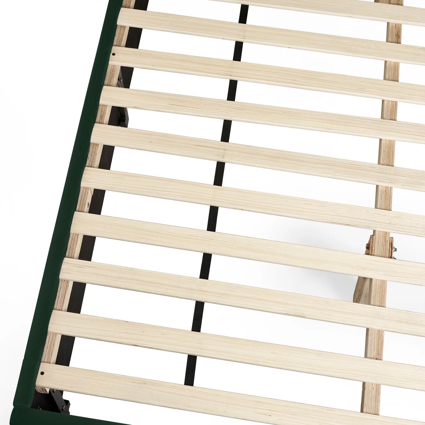Leila Bottle Green Fabric Bed with Winged Headboard & Underbed Storage
