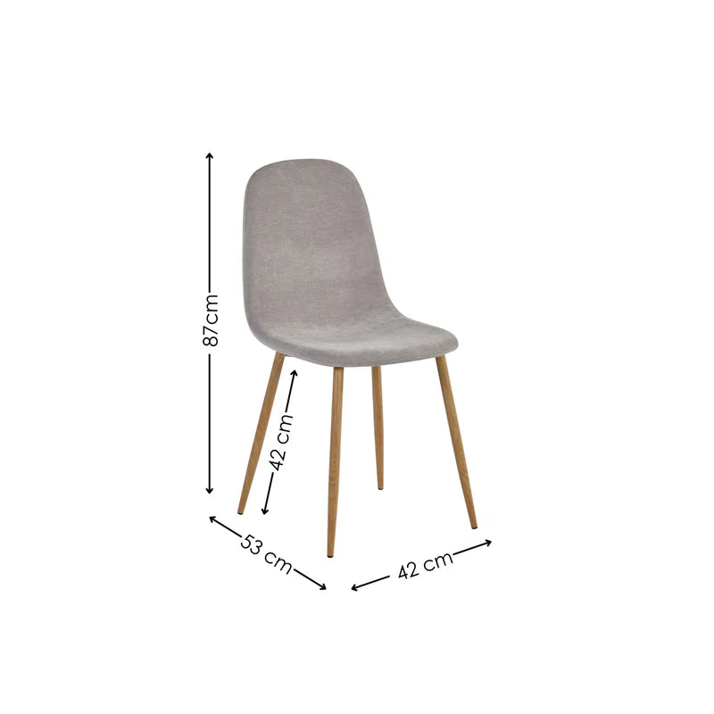 Four Lottie Fabric Dining Chairs – Grey, Green, Blue, Orange – Light Wood Legs – Set of Four