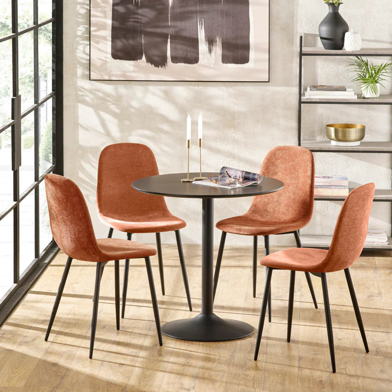 Four Lottie Fabric Dining Chairs – Grey, Green, Blue, Orange – Light Wood Legs – Set of Four
