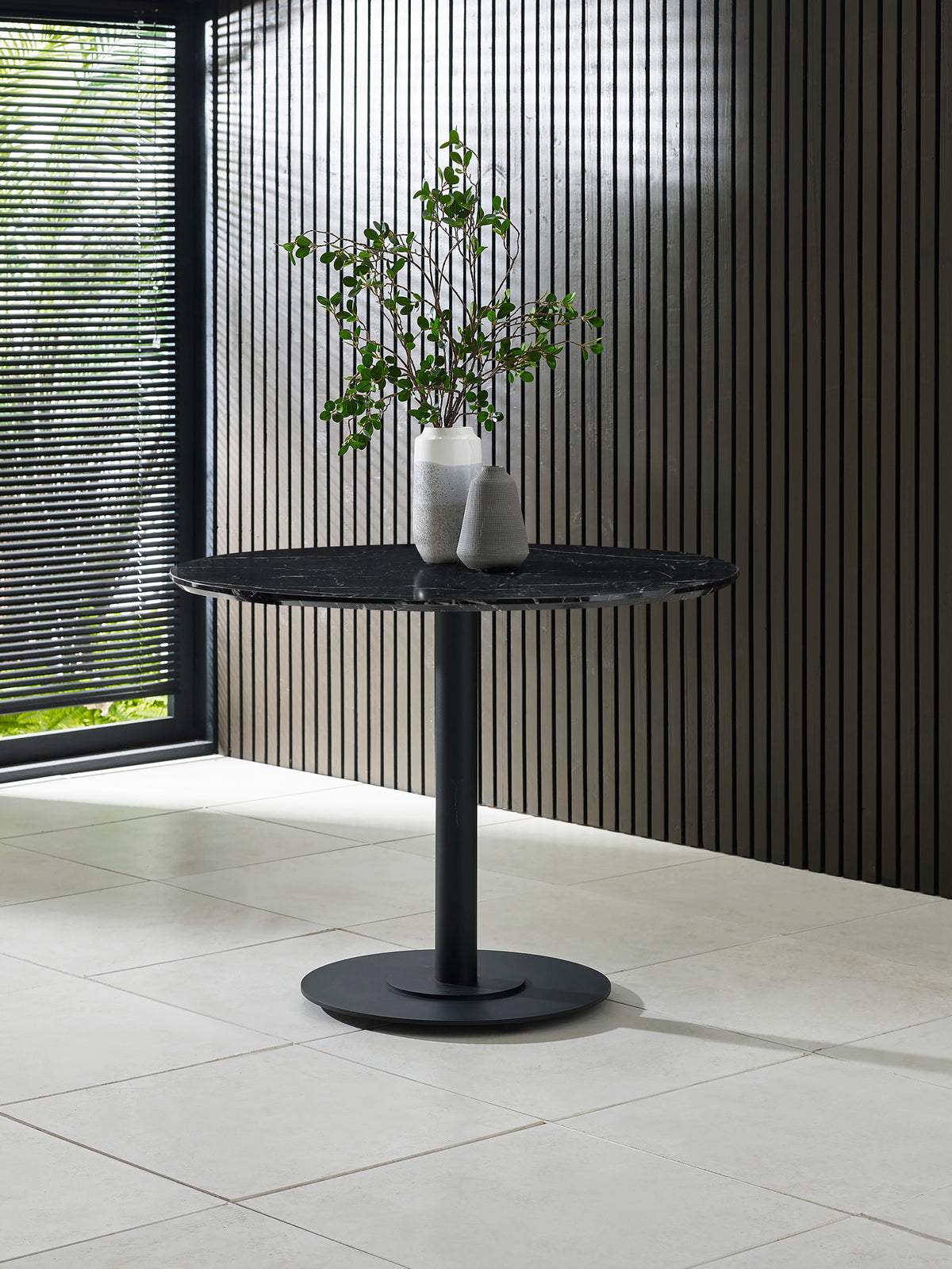 Luca Round Pedestal 4 Seater Dining Table - Black Marble Effect