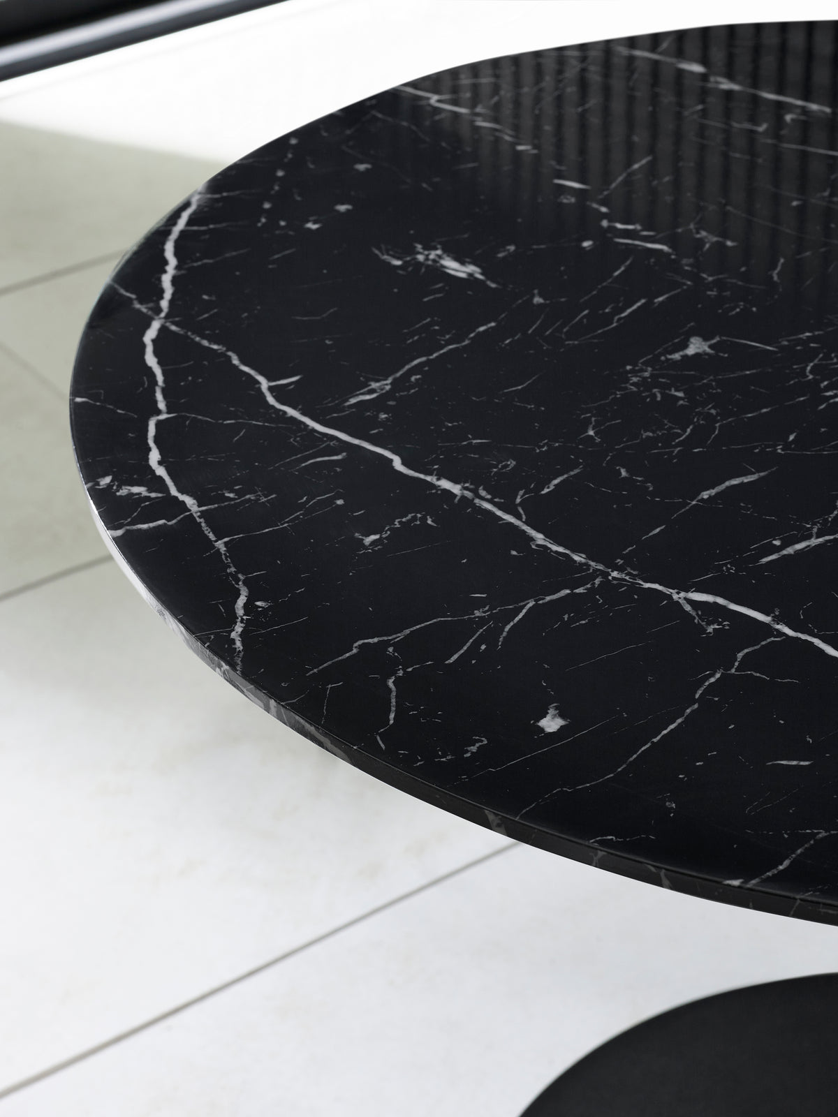 Luca Round Pedestal 4 Seater Dining Table - Black Marble Effect