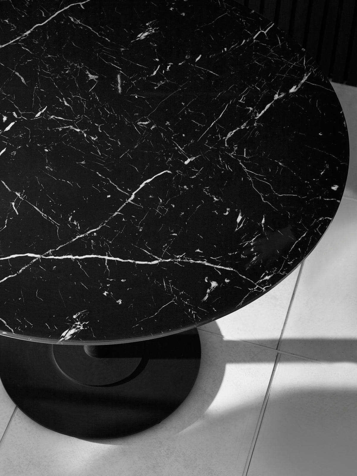 Luca Round Pedestal 4 Seater Dining Table - Black Marble Effect
