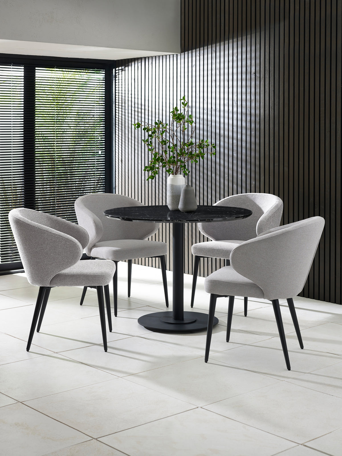 Luca Round Pedestal 4 Seater Dining Table - Black Marble Effect