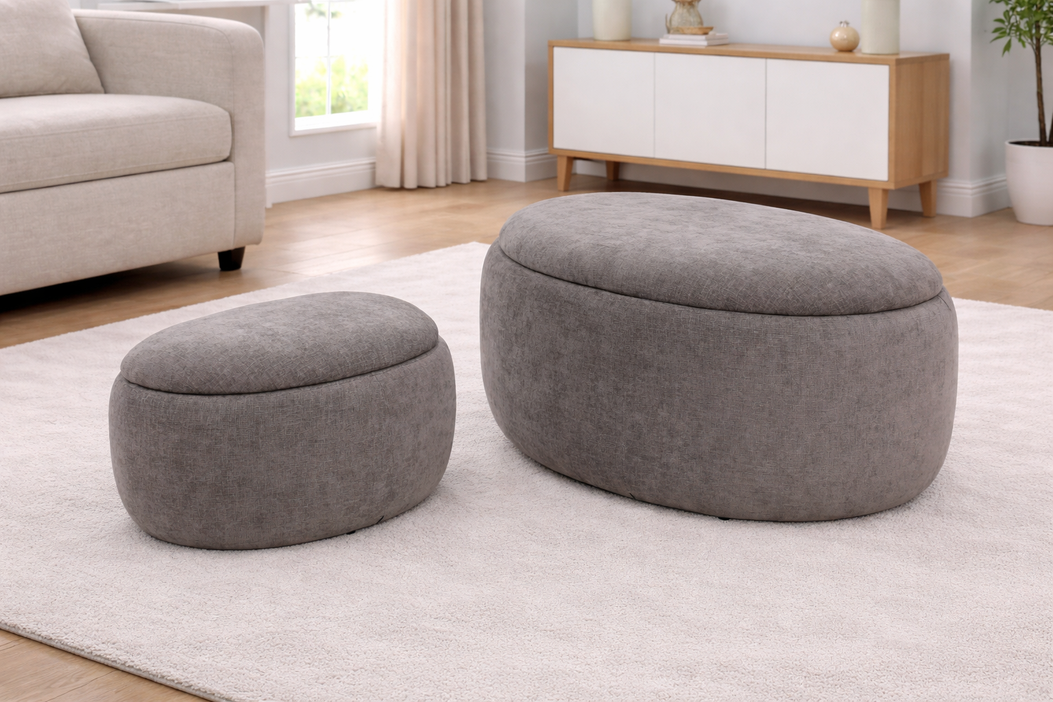 Lenzie Stone Fabric Storage Ottoman