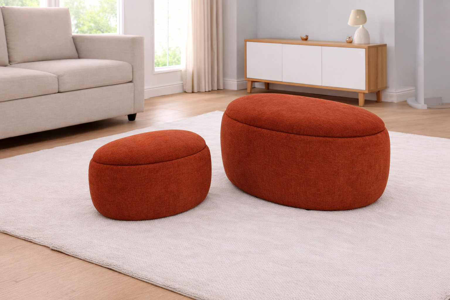 Lenzie Terra Fabric Storage Ottoman