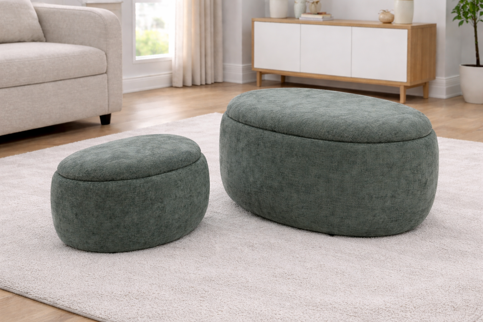 Lenzie Winter Moss Fabric Storage Ottoman