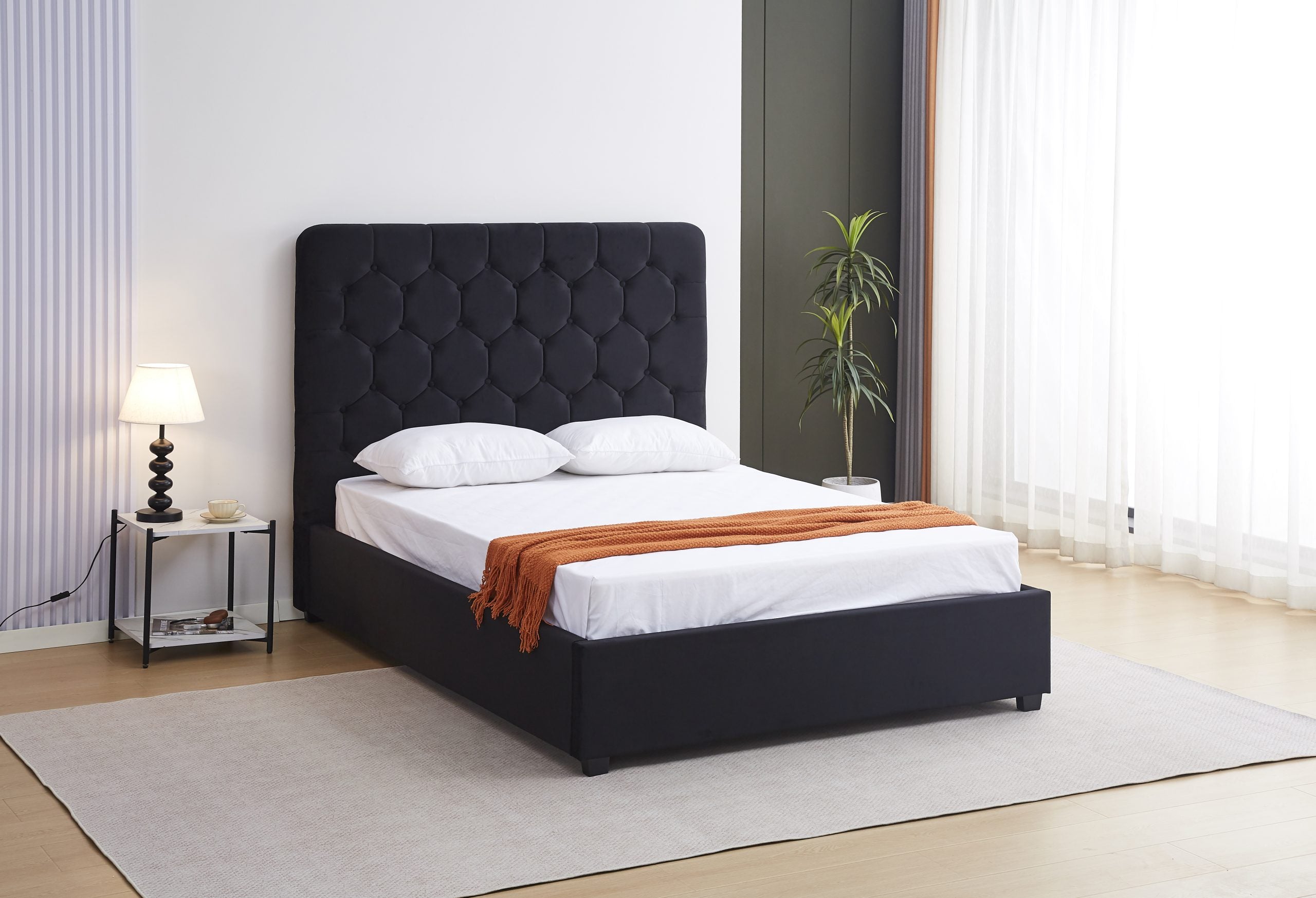 MADISON 5' OTTOMAN BED - BLACK VELVET FABRIC