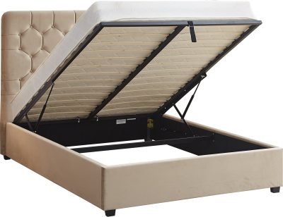 MADISON 4'6" OTTOMAN BED - FAWN VELVET FABRIC