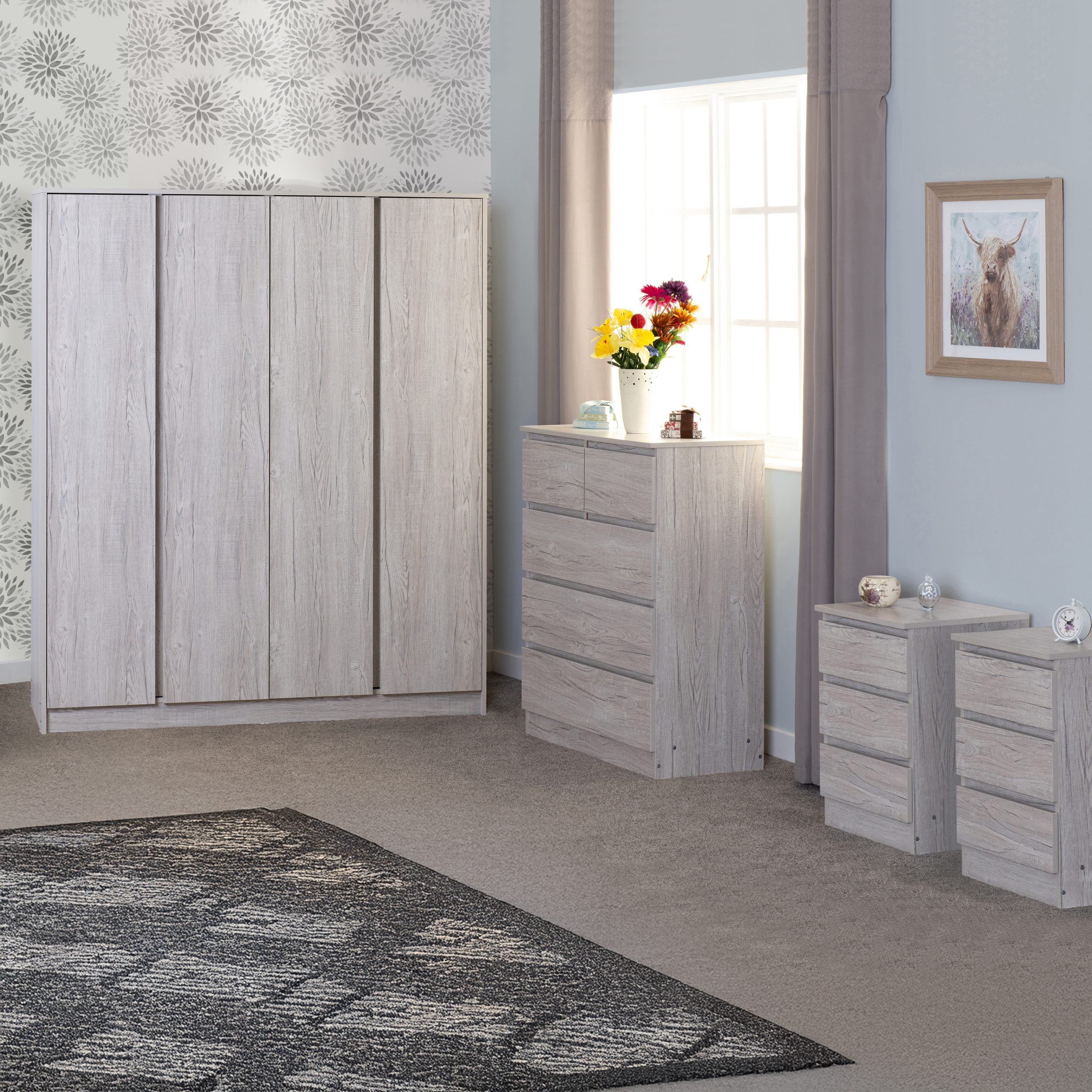Malvern 4 Door Wardrobe Bedroom Set Urban Snow