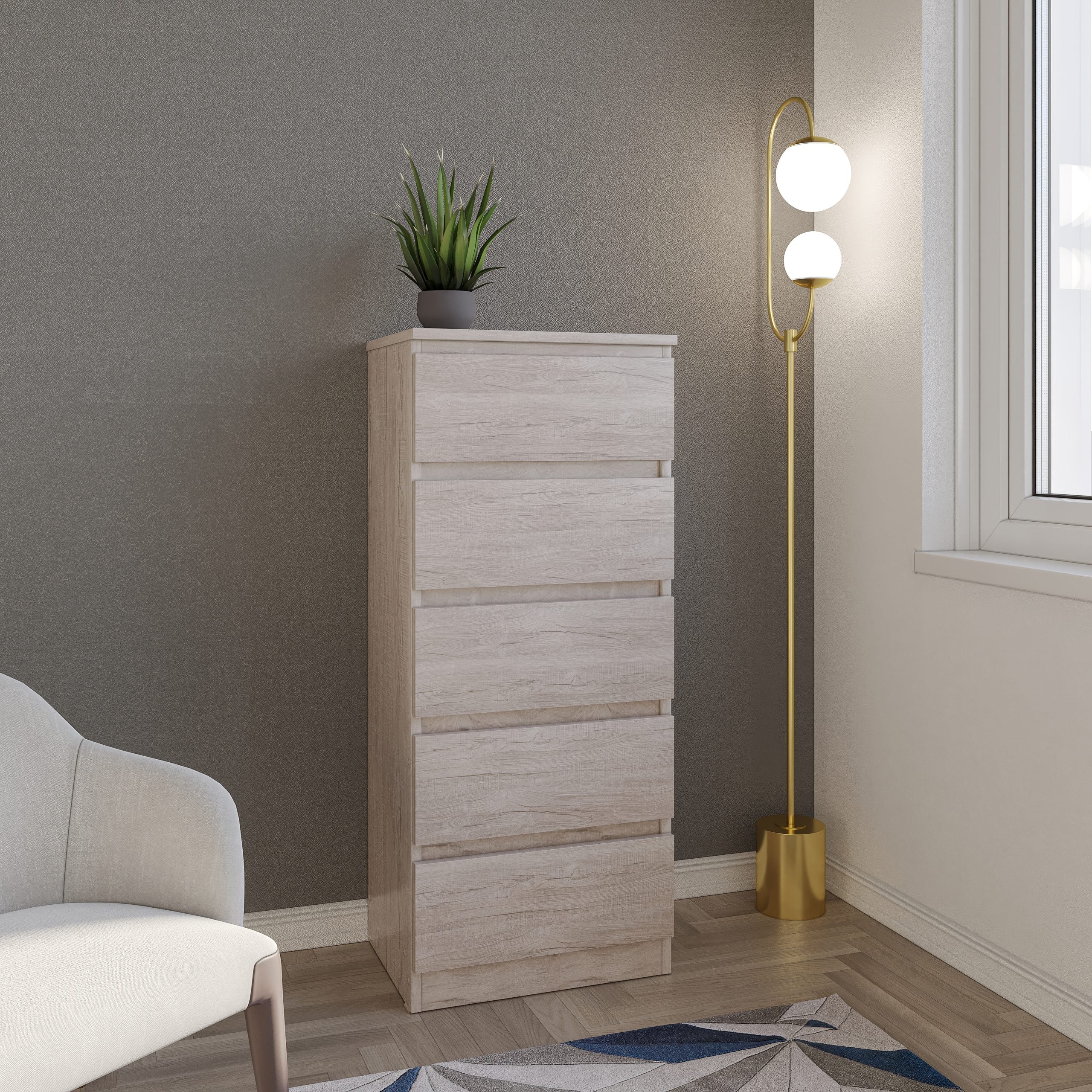 Malvern 5 Drawer Narrow Chest Urban Snow