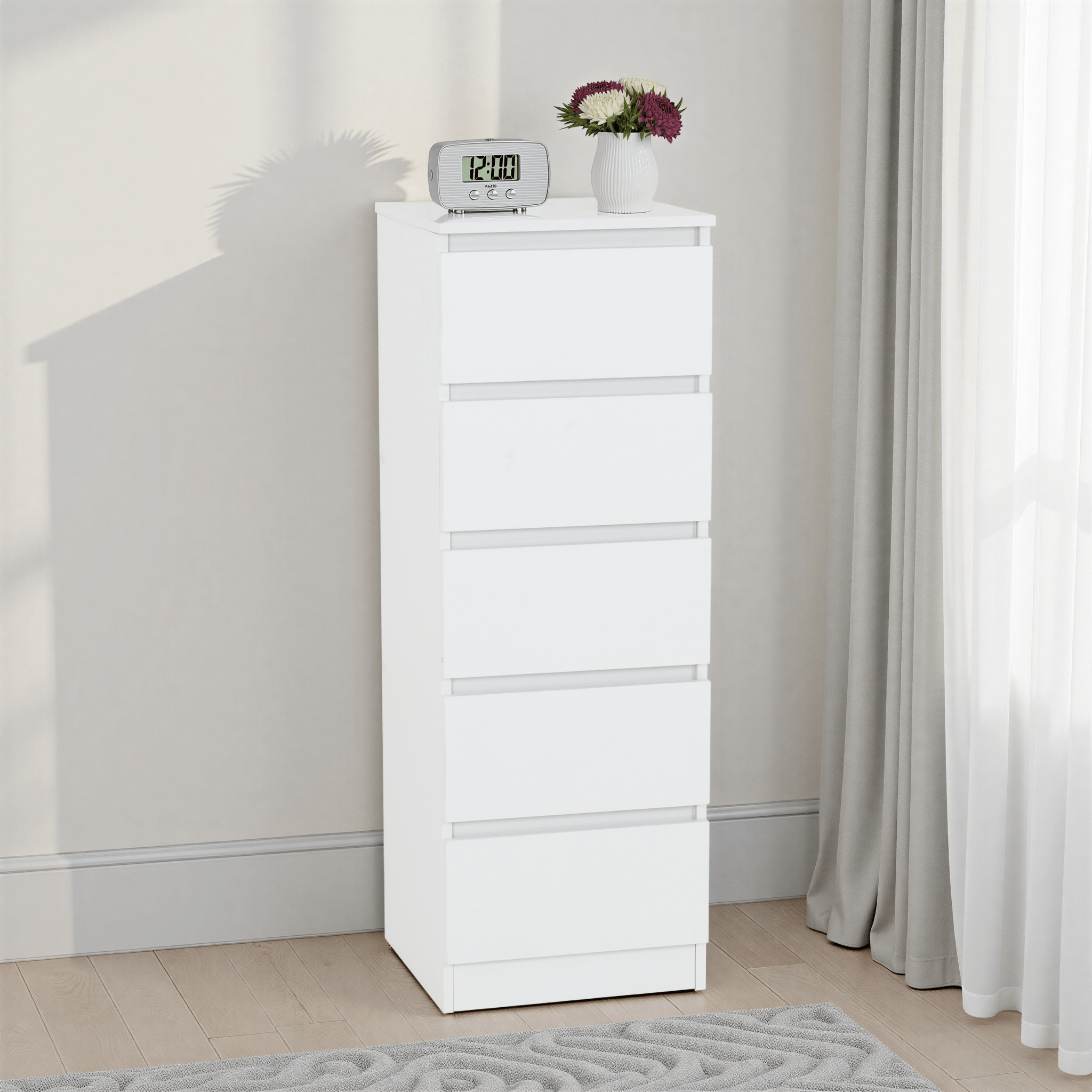 Malvern 5 Drawer Narrow Chest White