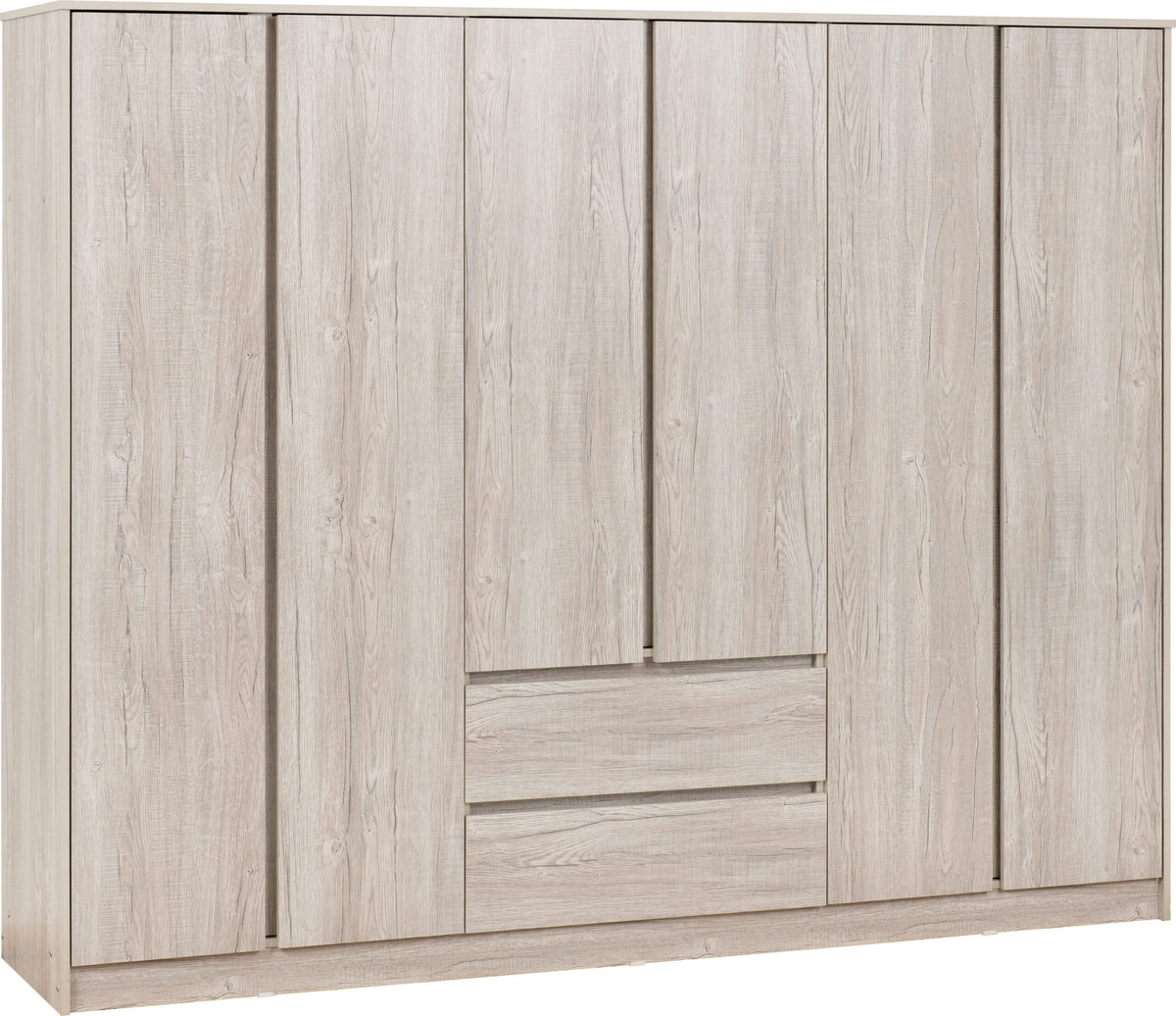 Malvern 6 Door 2 Drawer Wardrobe Urban Snow