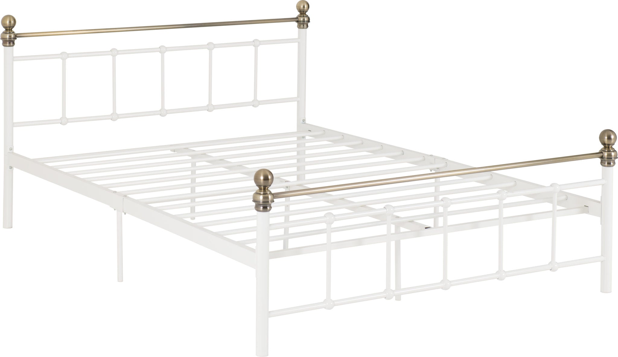 Marlborough 4'6" Bed White/Antique Brass