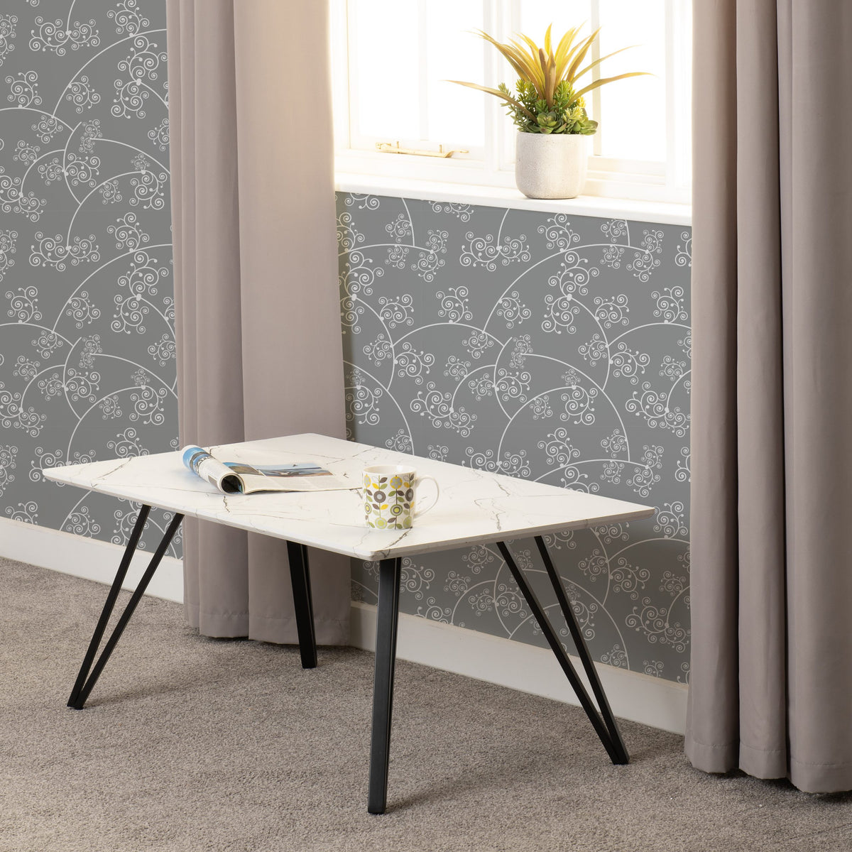 Marlow Coffee Table White Marble Effect/Black