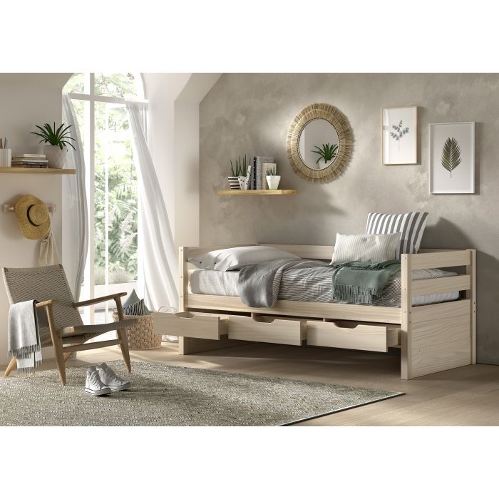 MARGRIT CAPTAIN BED 92 – Solid Pine Daybed with 3 Storage Drawers