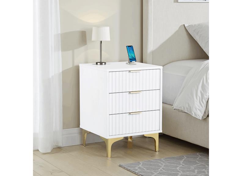 Miami White Three Drawer Bedside (PRE-ORDER FOR AUGUST)