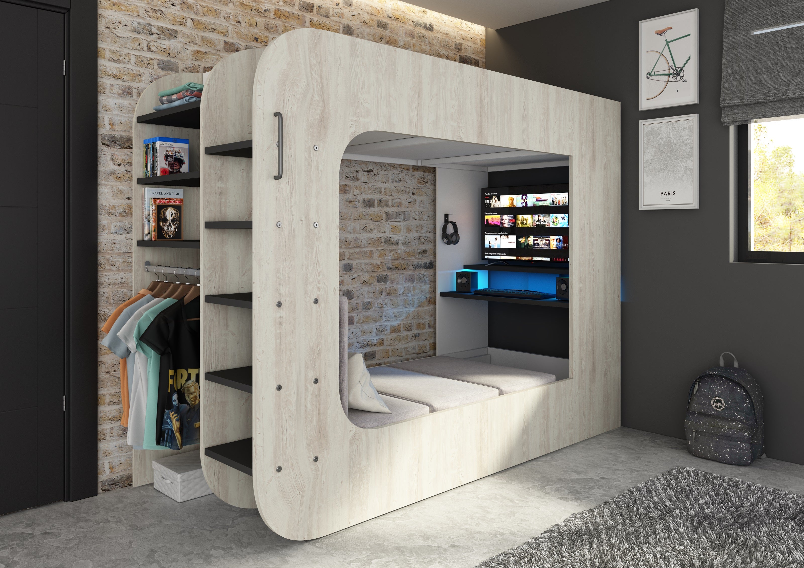 M-Space Oak Single Gaming Bed