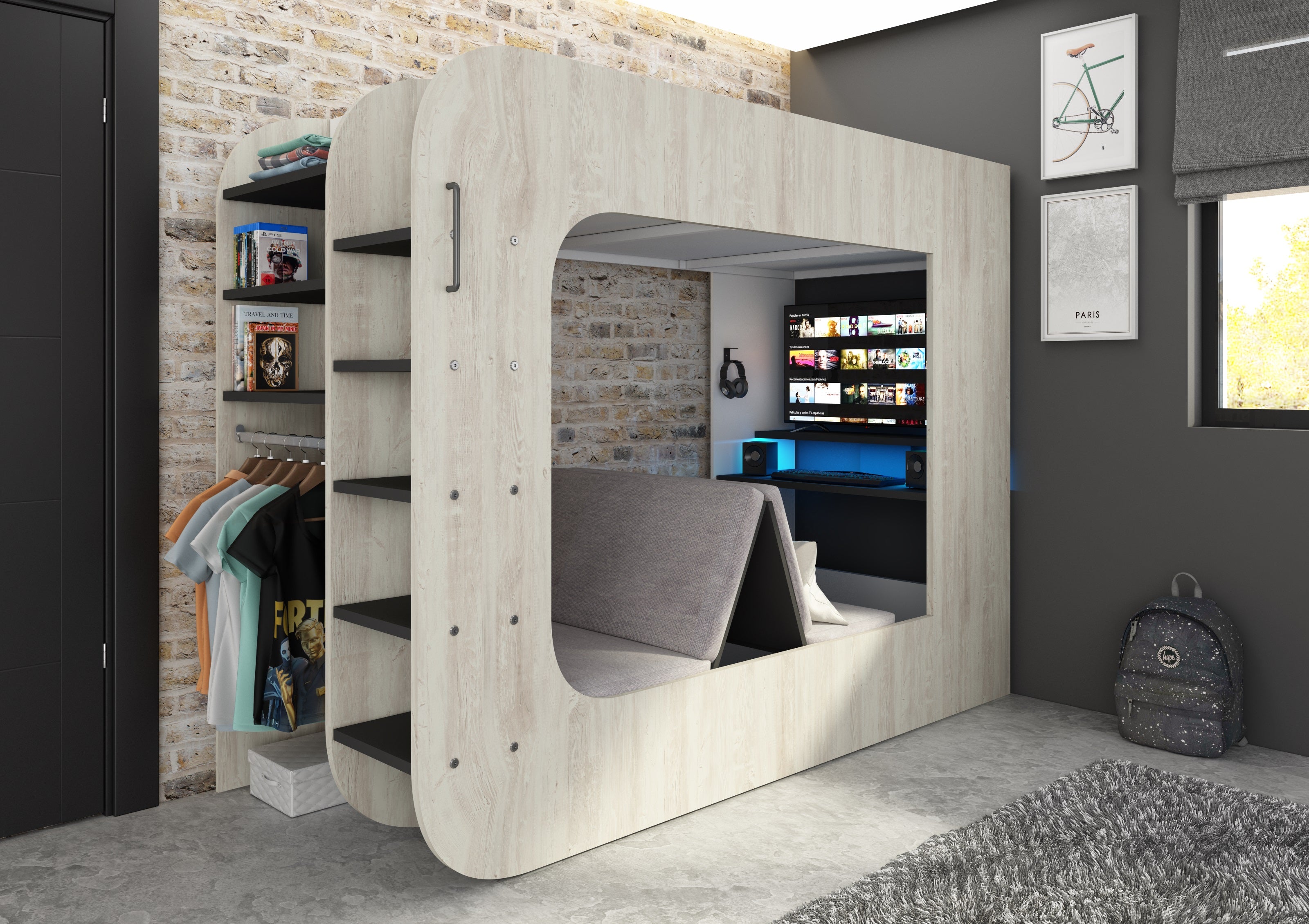 M-Space Oak Single Gaming Bed