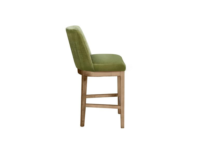 Massimo Counter Chair – Green Fabric Upholstered with Solid Wood Legs