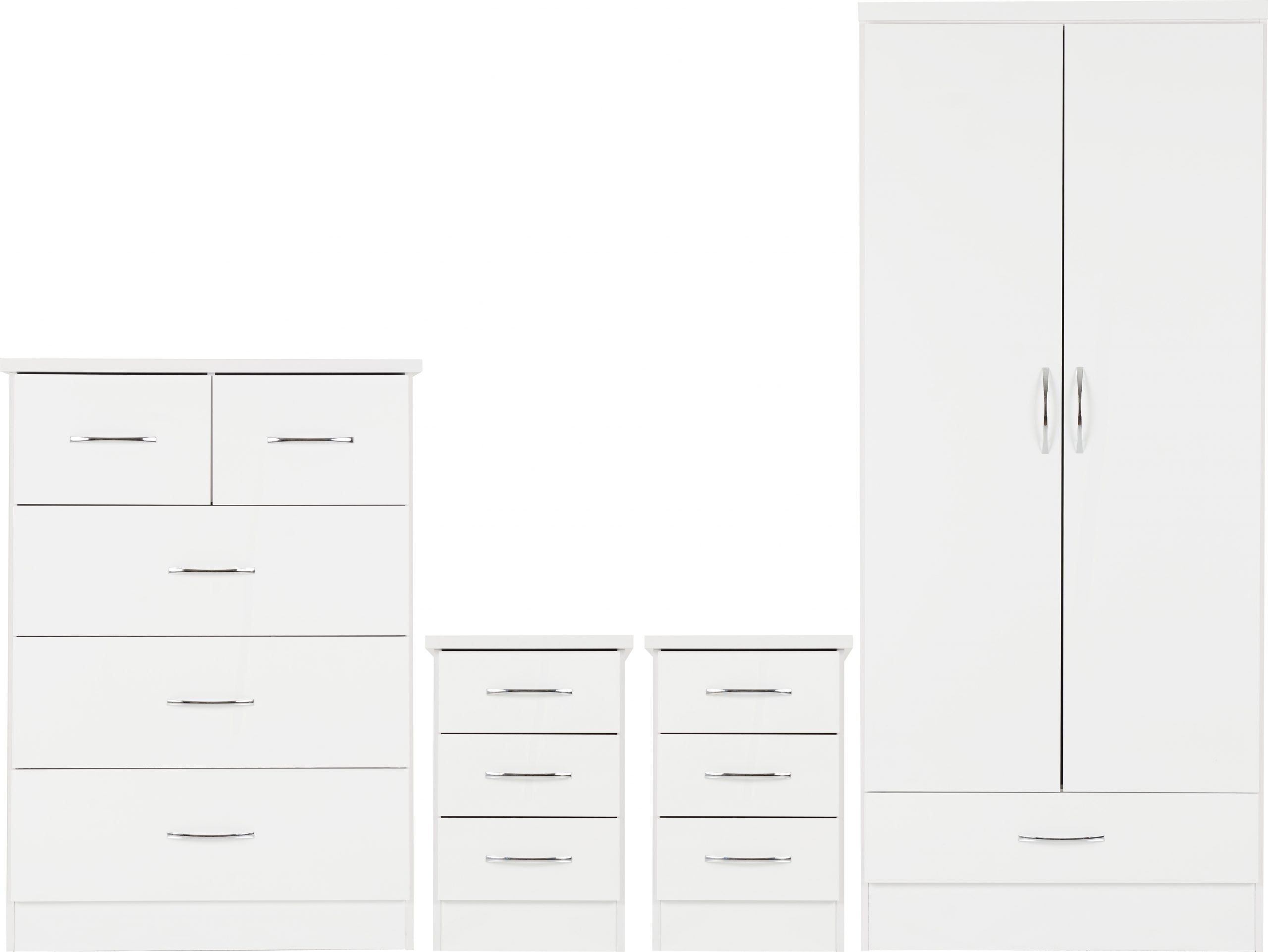 Nevada 2 Door 1 Drawer Wardrobe Bedroom Set White Gloss