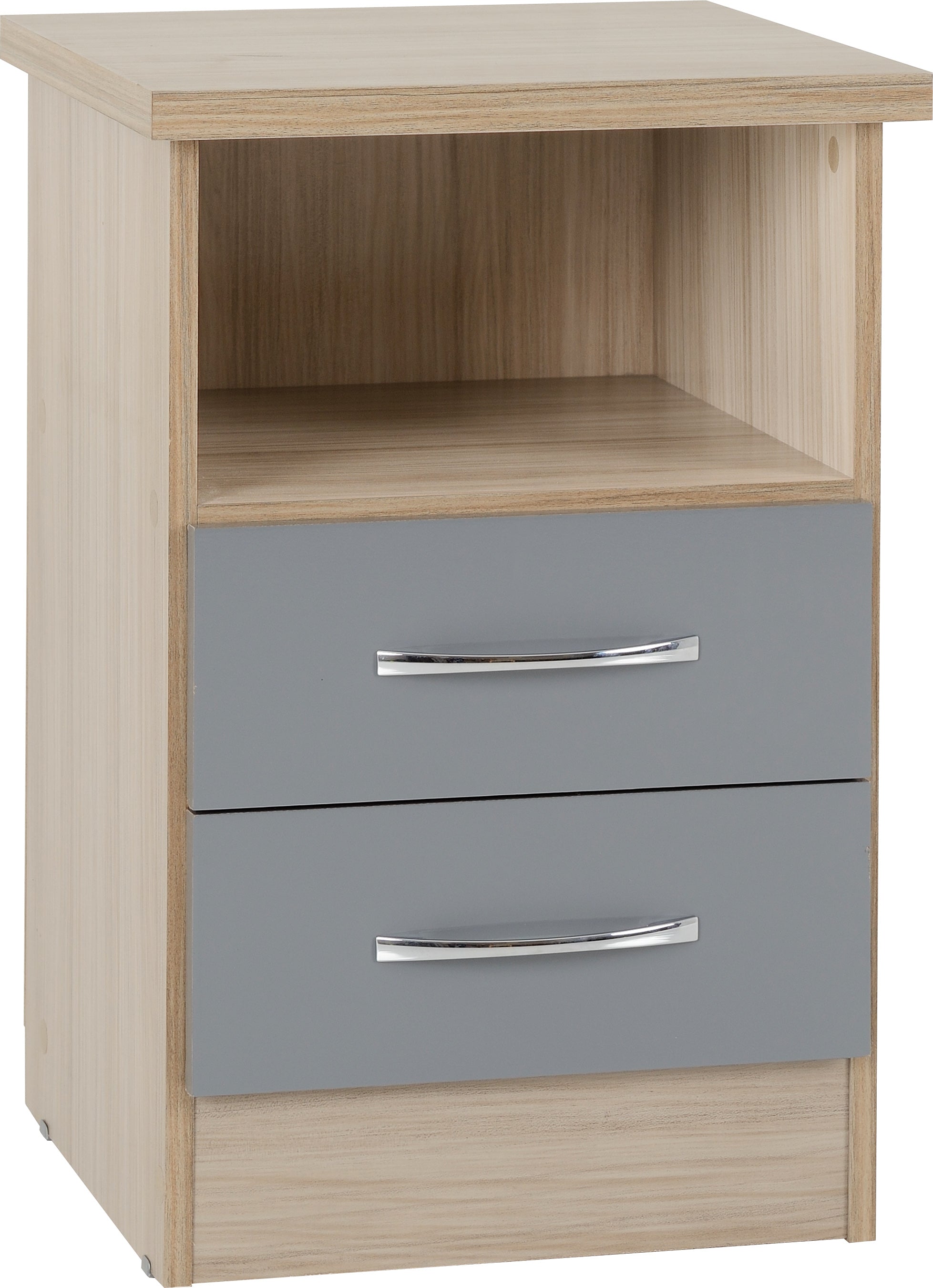 Nevada 2 Drawer Bedside Grey Gloss/Light Oak Effect Veneer