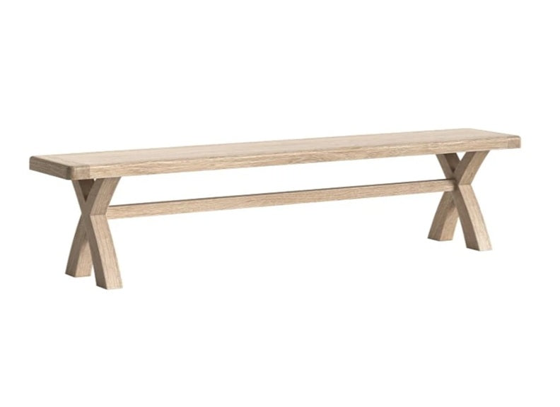 Normandy Cross Dining Bench | Oak Bench With Whitewashed Finish