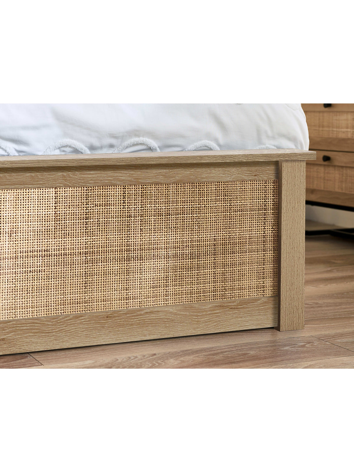 Padstow 150cm King Oak Rattan Effect Lift-up Ottoman Storage Bed