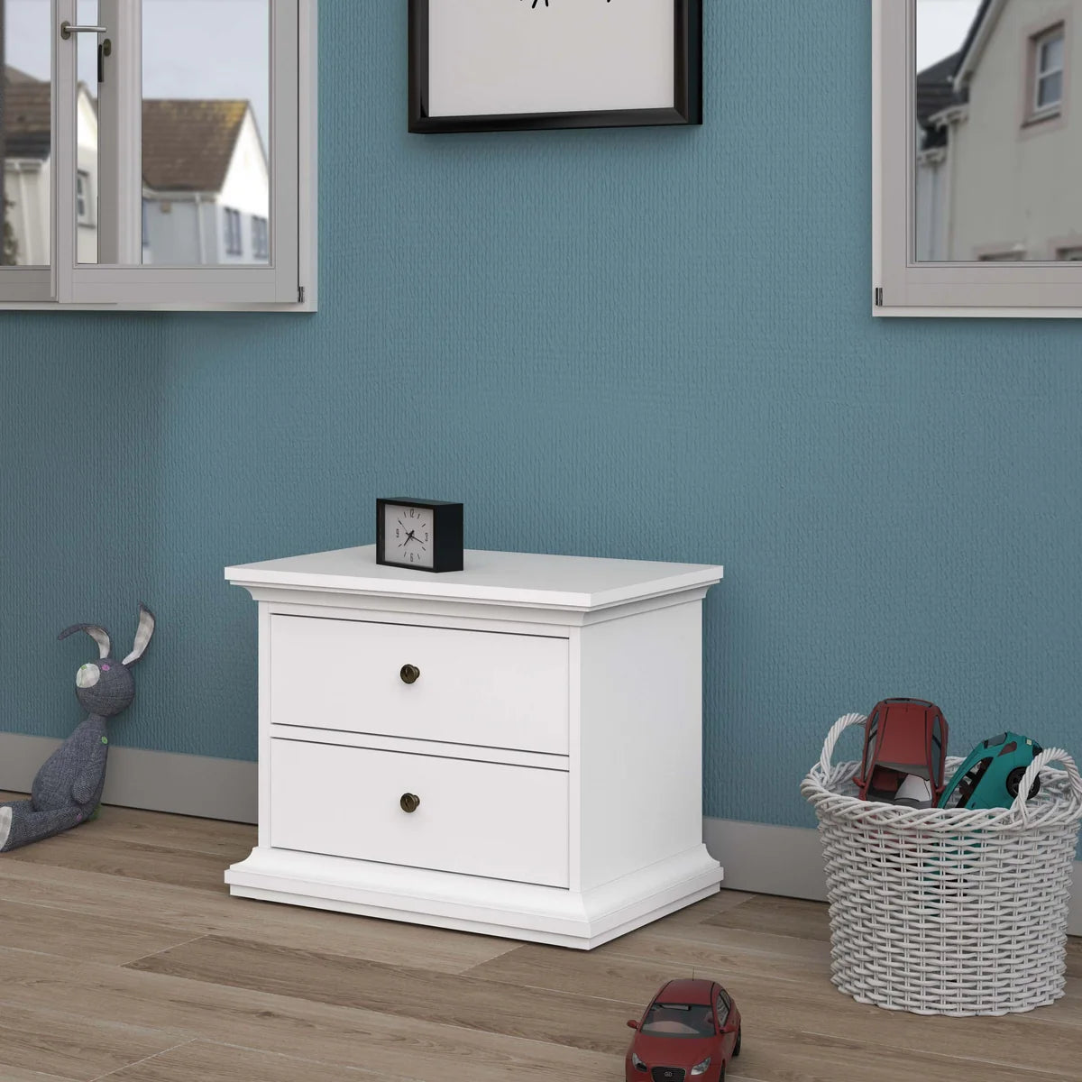 Bellamy 2 Drawer Nightstand – White Finish with Compact Design