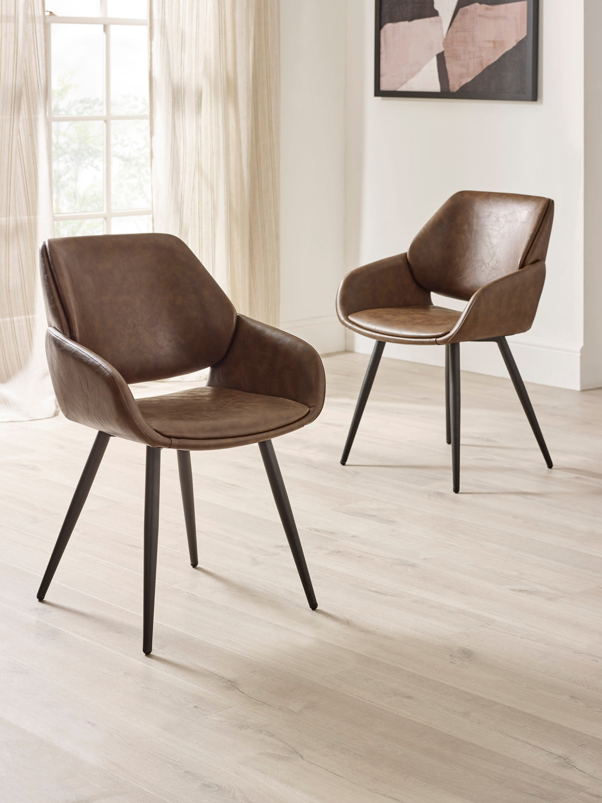 Parker Set of 2 Brown Faux Leather Upholstered Dining Chairs