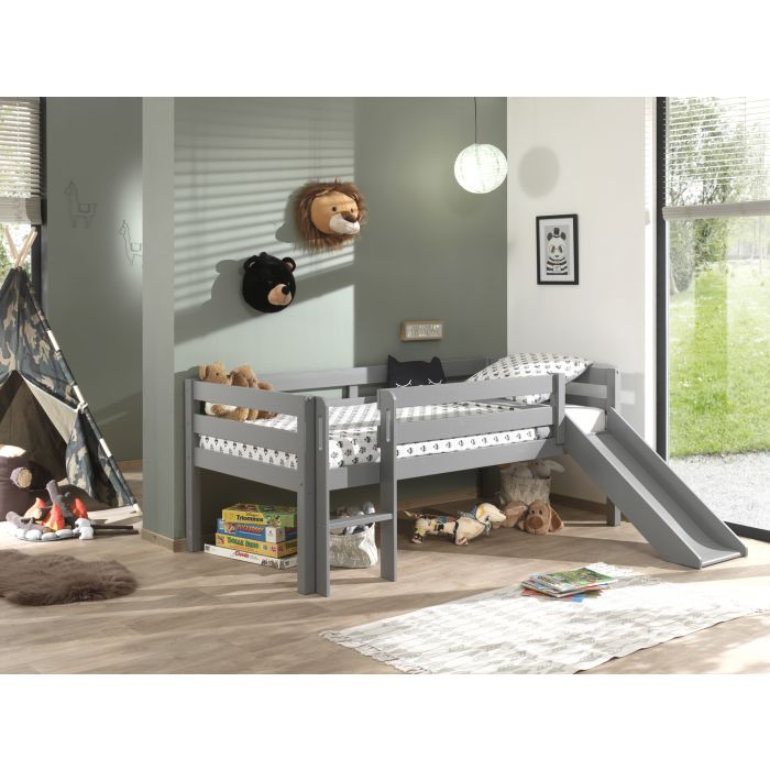 PINO Mid Sleeper Low with Slide 90 x 200 cm – Grey Lacquer Finish