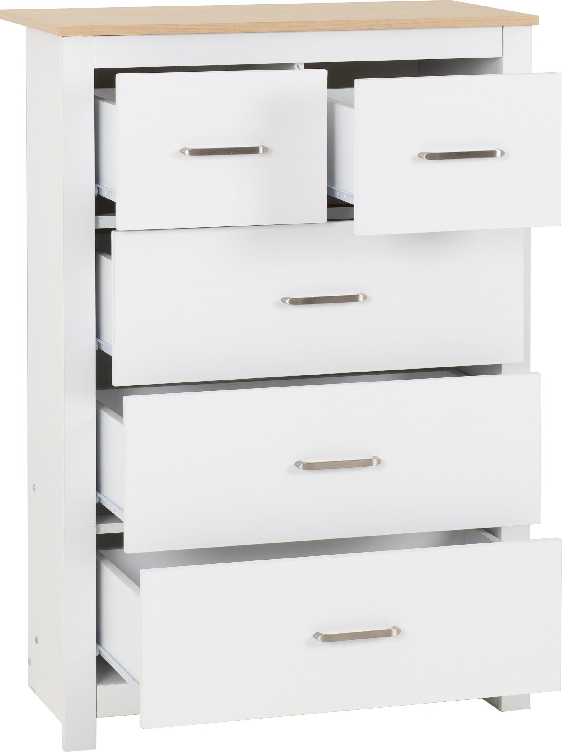 Portland 3+2 Drawer Chest White/Oak Effect