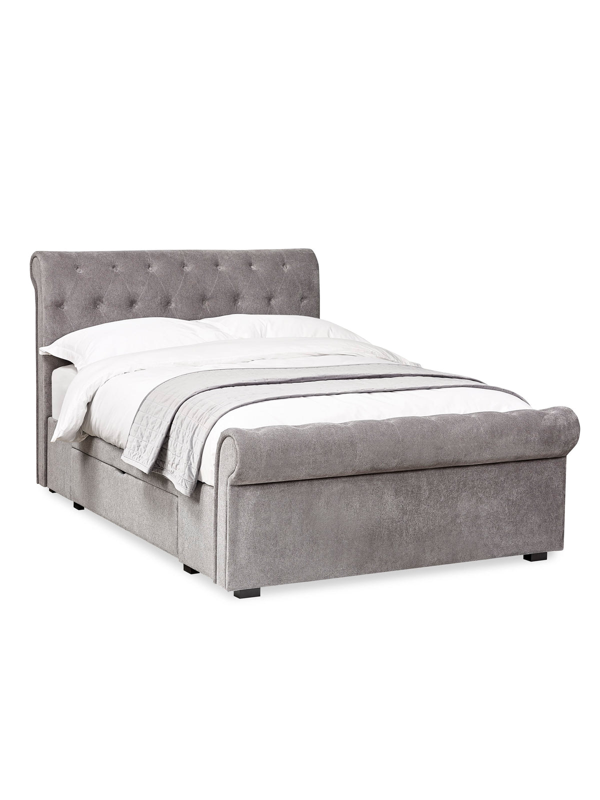 Ravello Grey Chenille Upholstered 135cm Double Bed with 2 Drawers