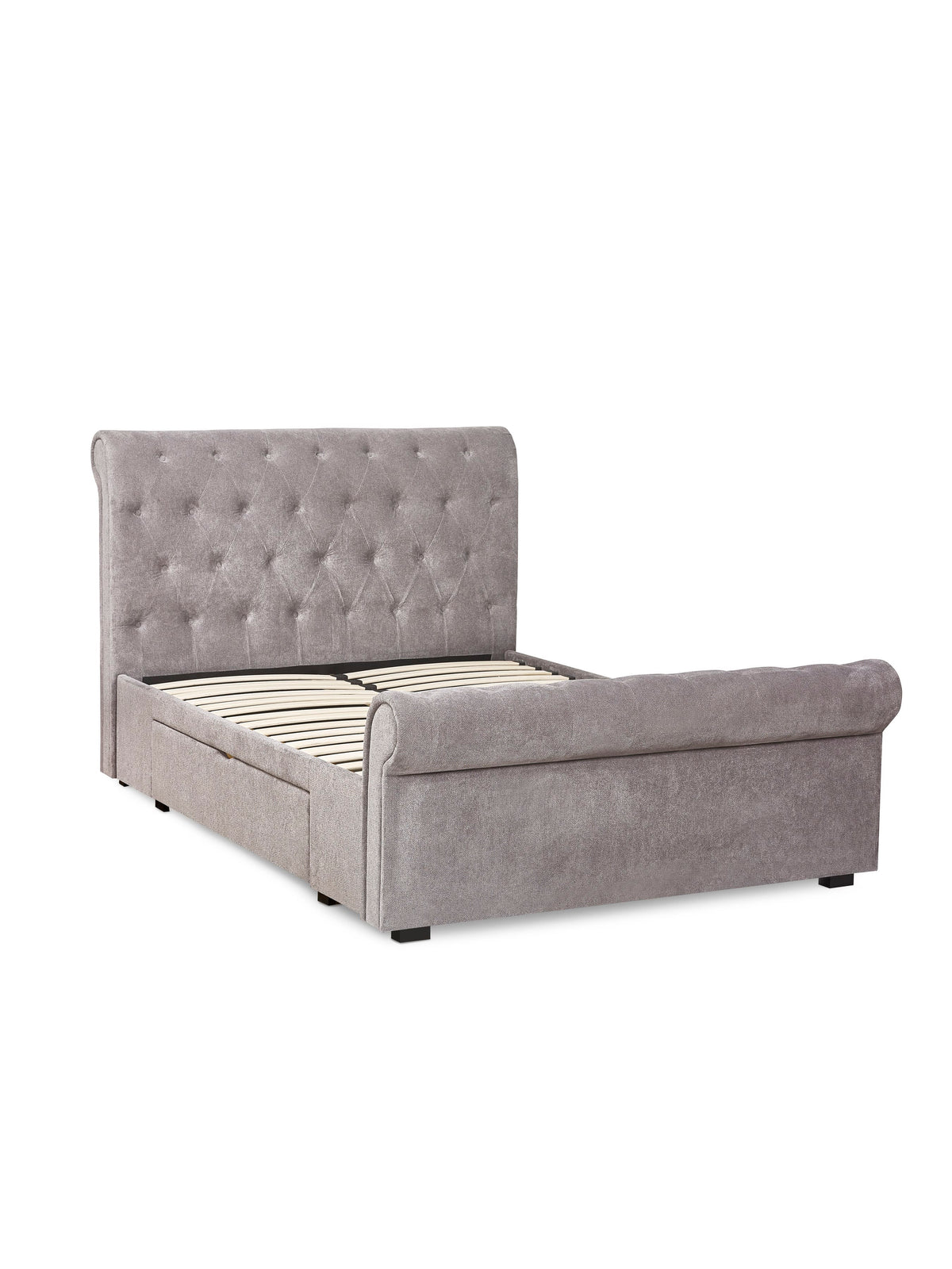 Ravello Grey Chenille Upholstered 135cm Double Bed with 2 Drawers