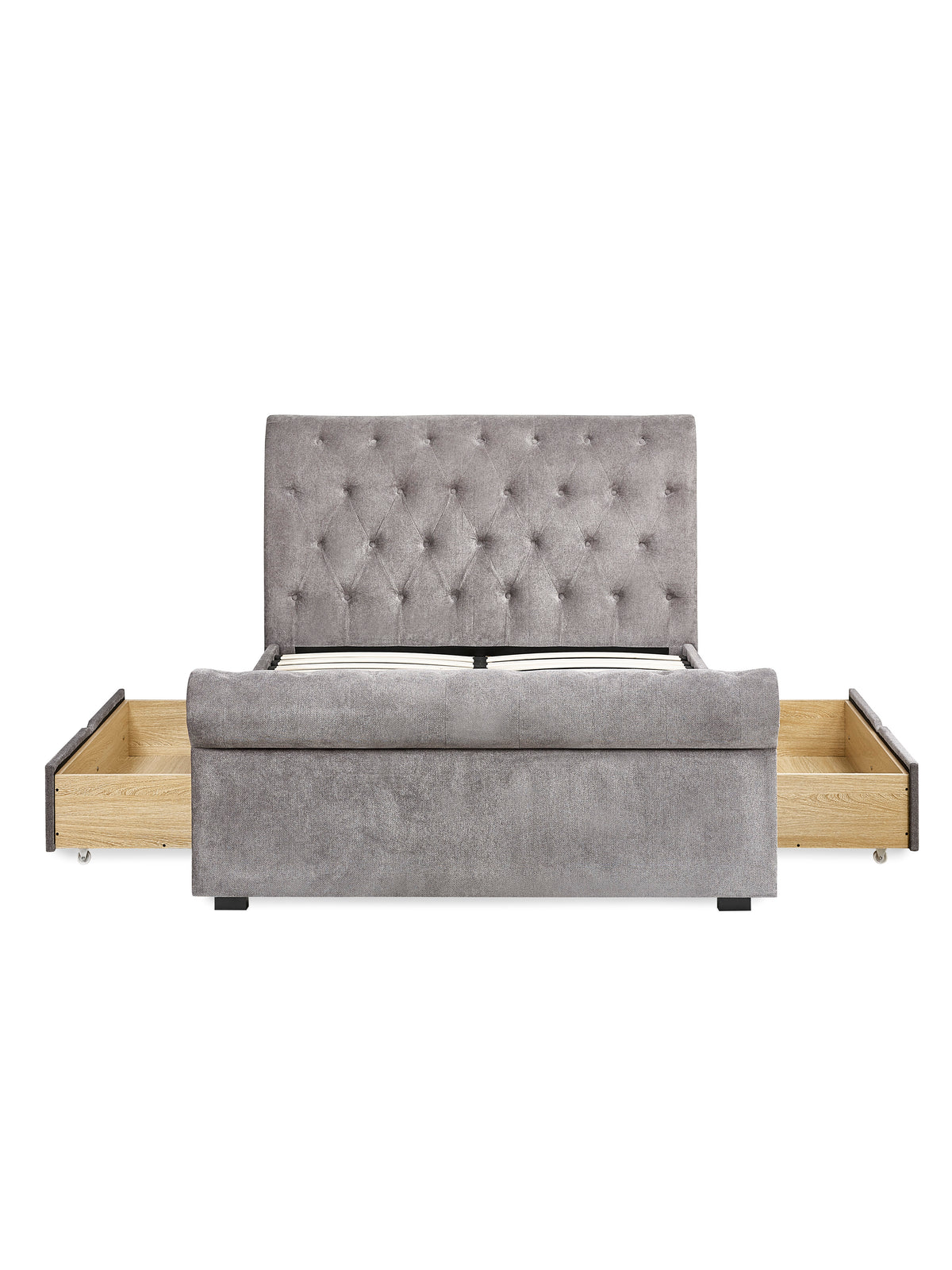 Ravello Grey Chenille Upholstered 135cm Double Bed with 2 Drawers