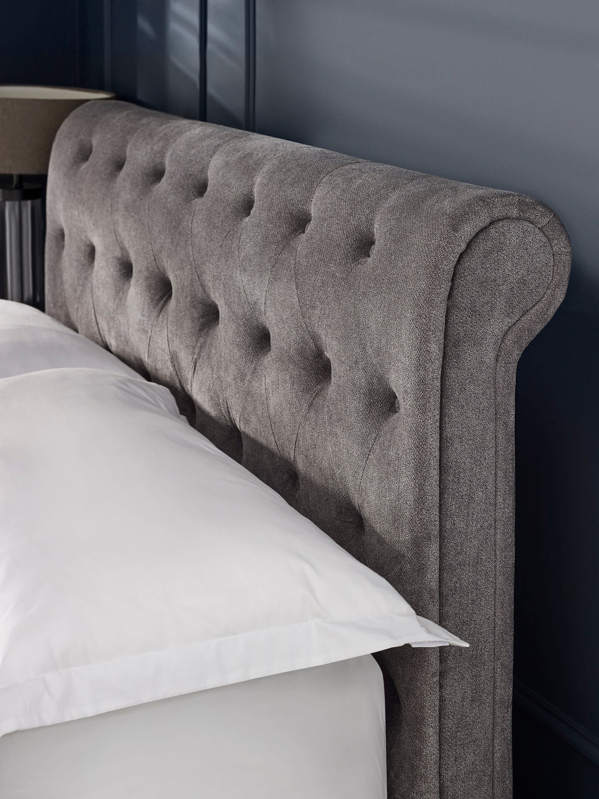 Ravello Grey Chenille Upholstered 135cm Double Bed with 2 Drawers