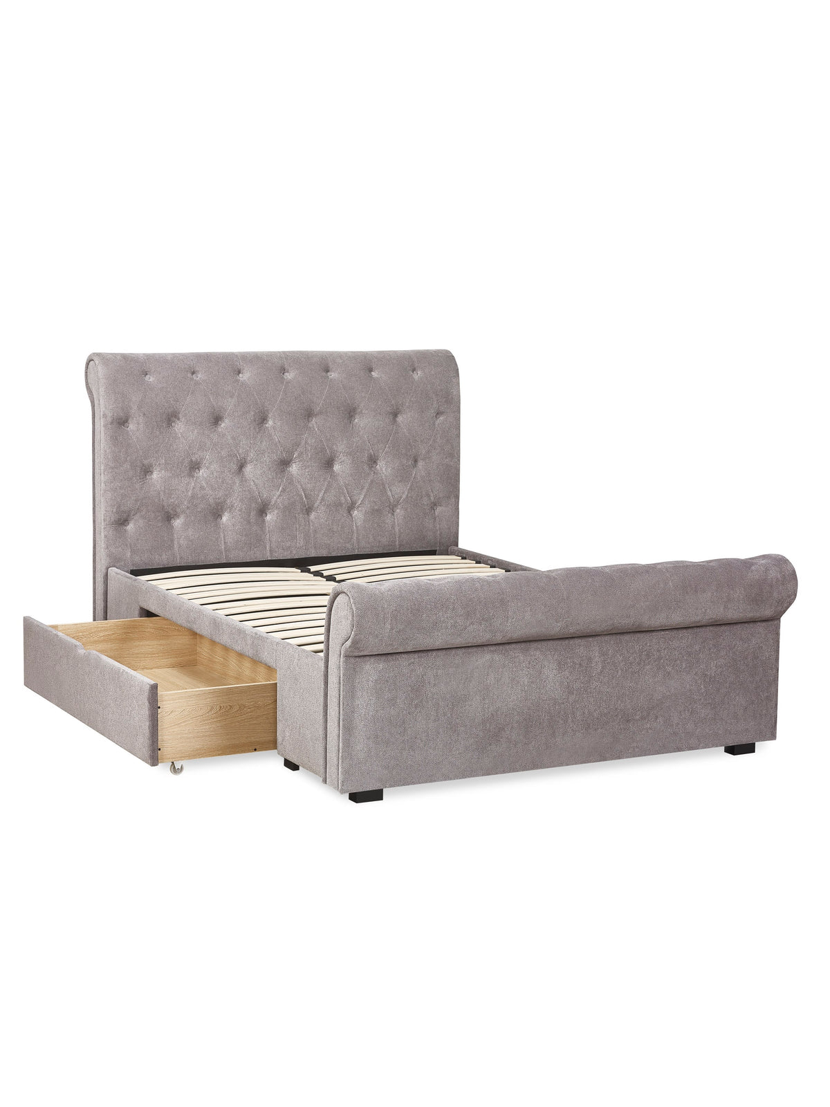 Ravello Grey Chenille Upholstered 150cm Kingsize Bed with 2 Drawers
