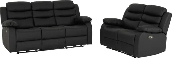 Roma 3+2 Electric Recliner Suite Black Faux Leather - image 2