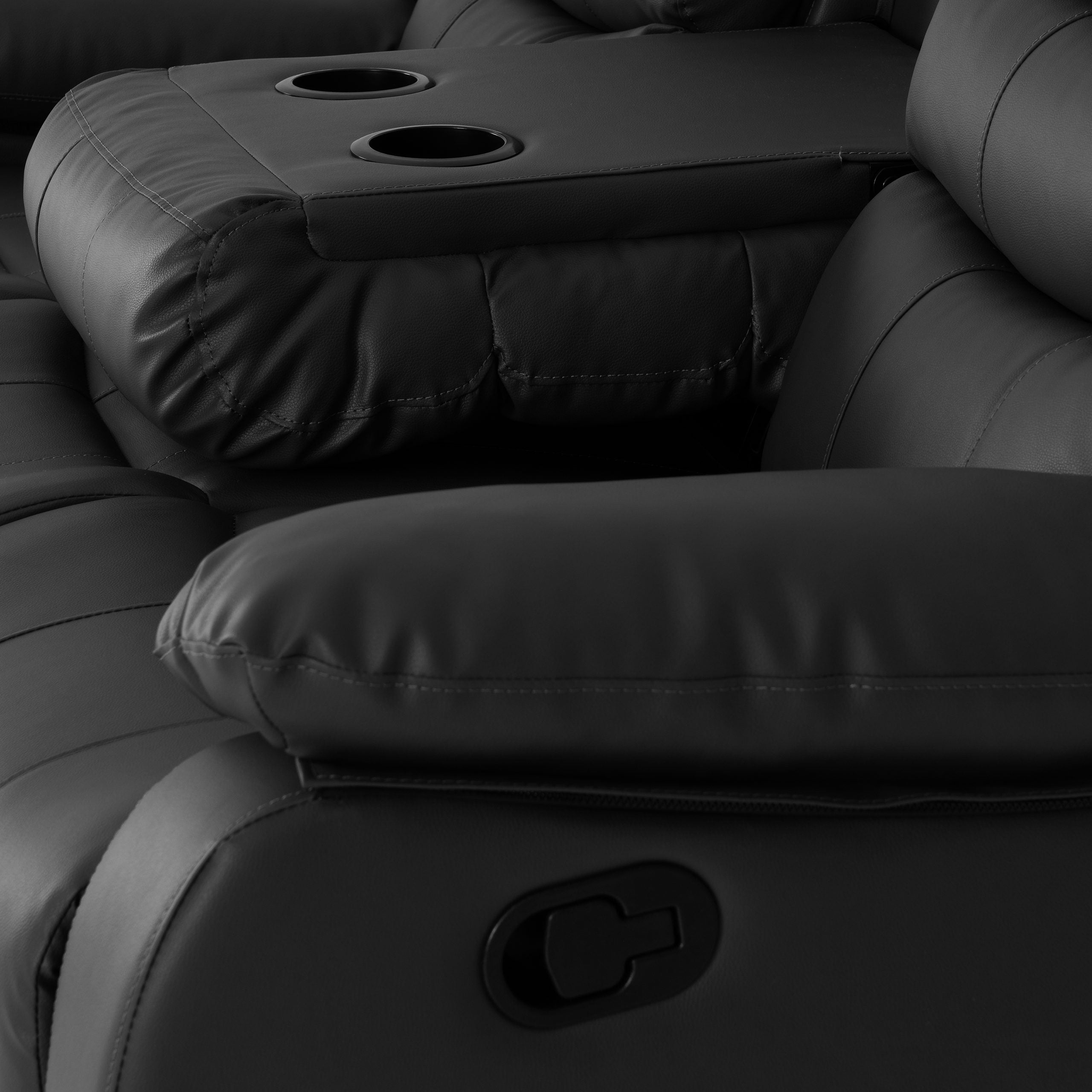 Roma 3+2 Recliner Suite Black Faux Leather