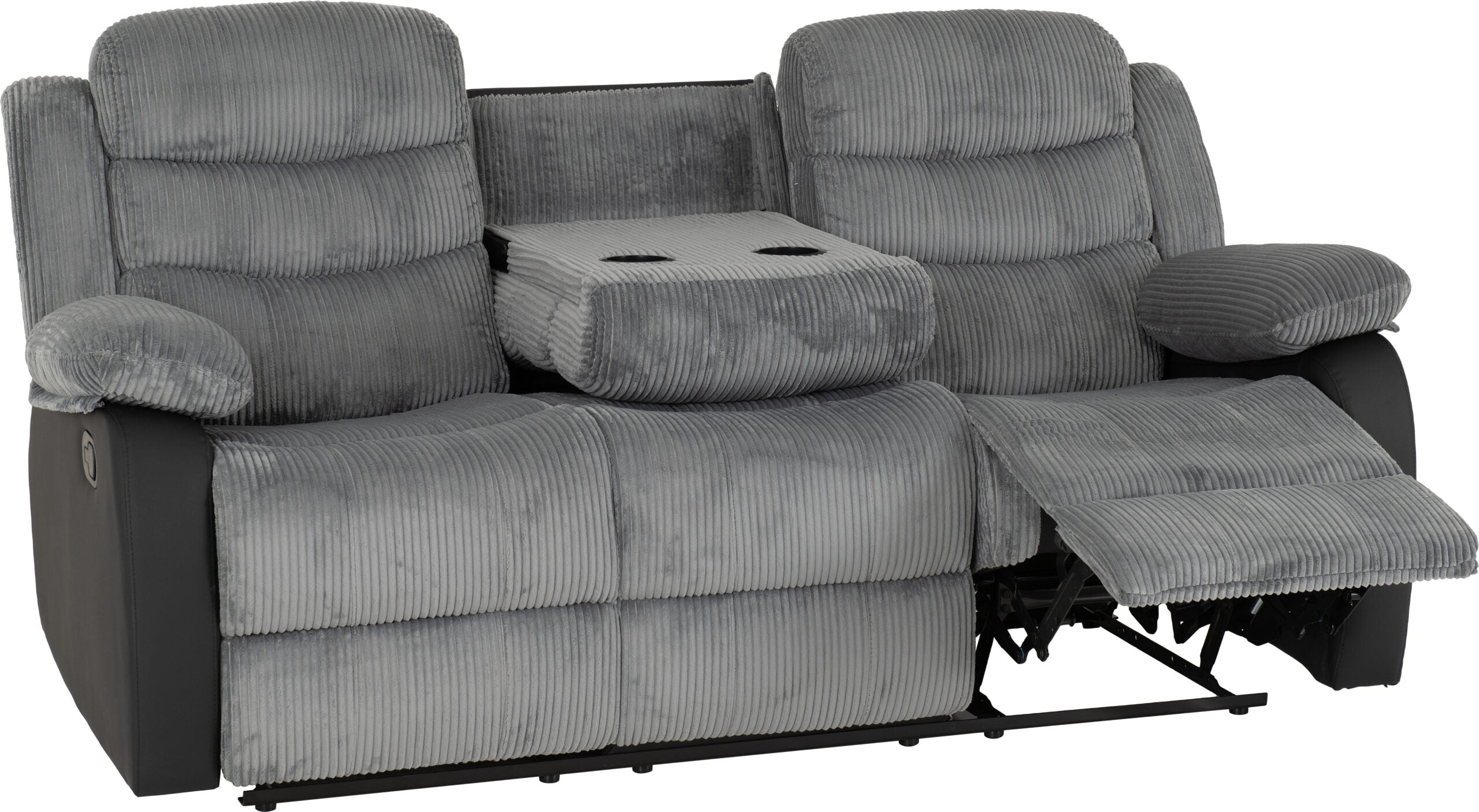 Roma 3+2 Recliner Suite Grey Cord Fabric/Black Faux Leather