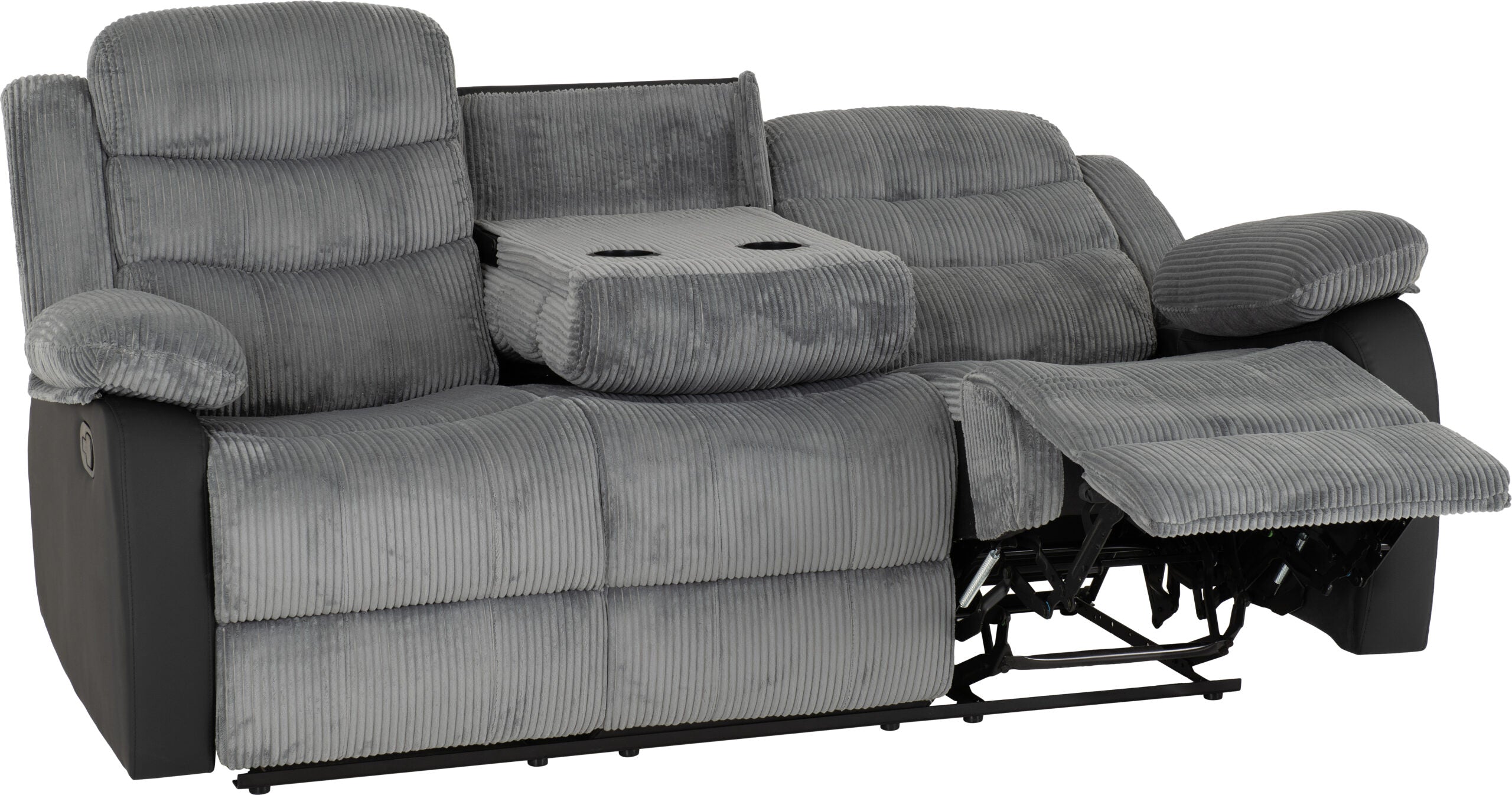 Roma 3+2 Recliner Suite Grey Cord Fabric/Black Faux Leather