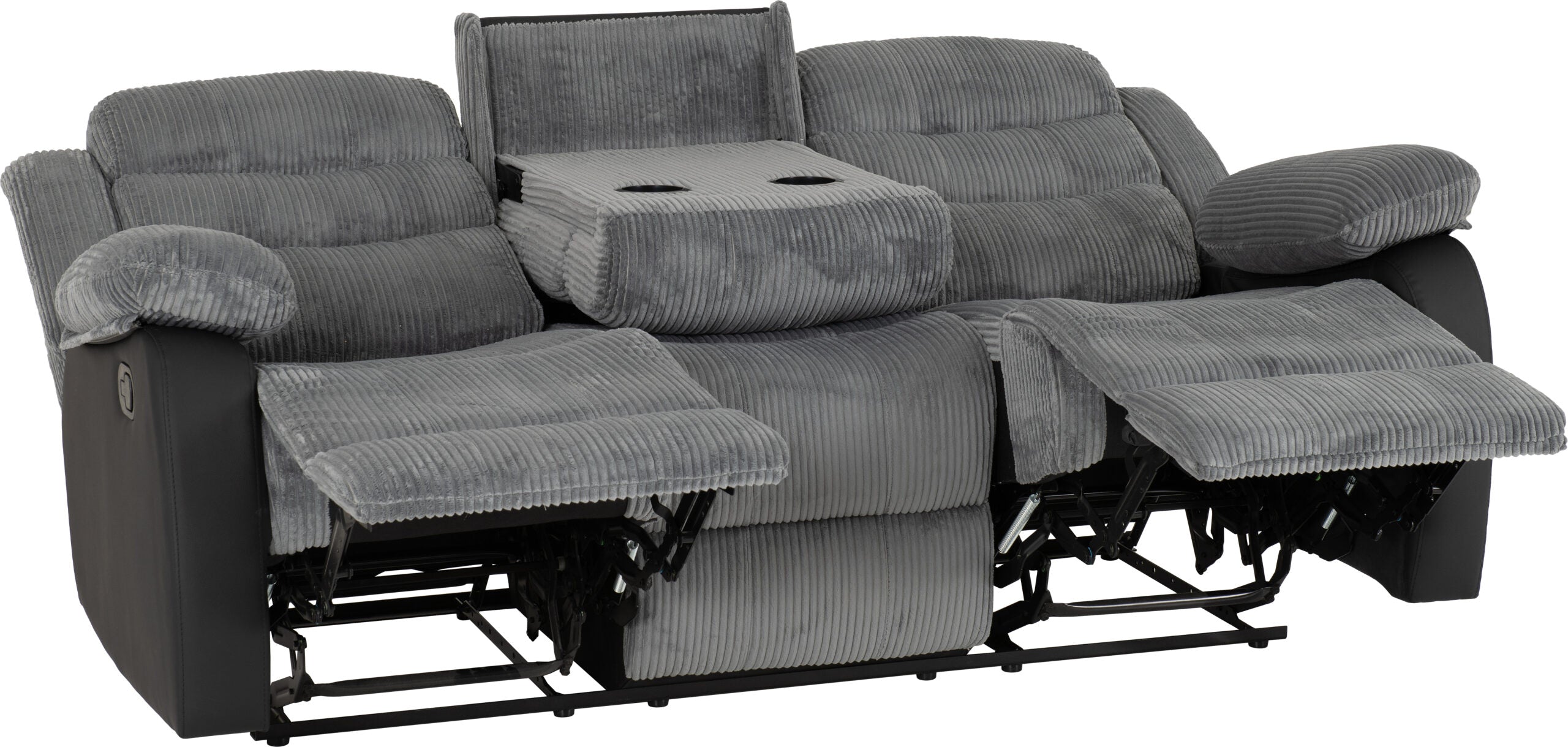 Roma 3+2 Recliner Suite Grey Cord Fabric/Black Faux Leather