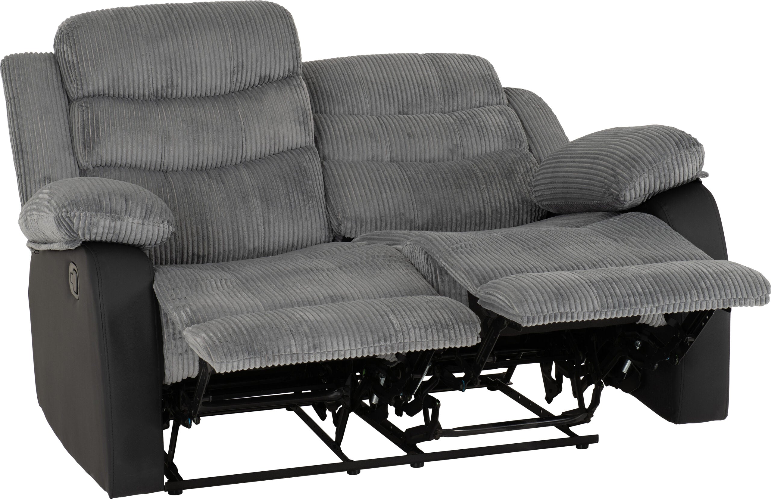 Roma 3+2 Recliner Suite Grey Cord Fabric/Black Faux Leather